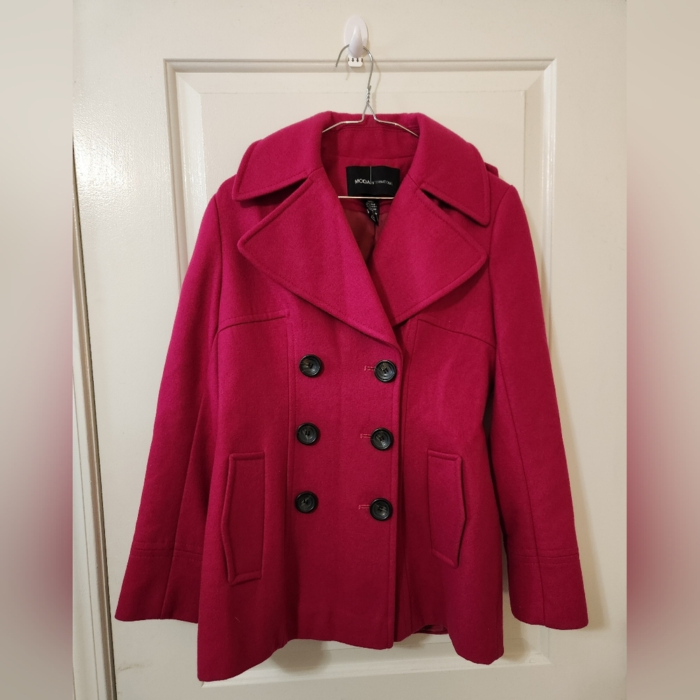 Moda International Fuchsia Pea Coat with Black Buttons